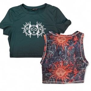 SHEIN Y2K Green and Multicolor Sun Print Tops